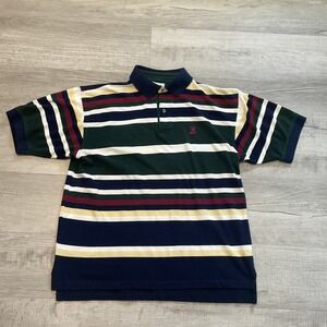 Vtg Izod Shirt Men's Large Striped Crest Embroidery Golf Polo 90s